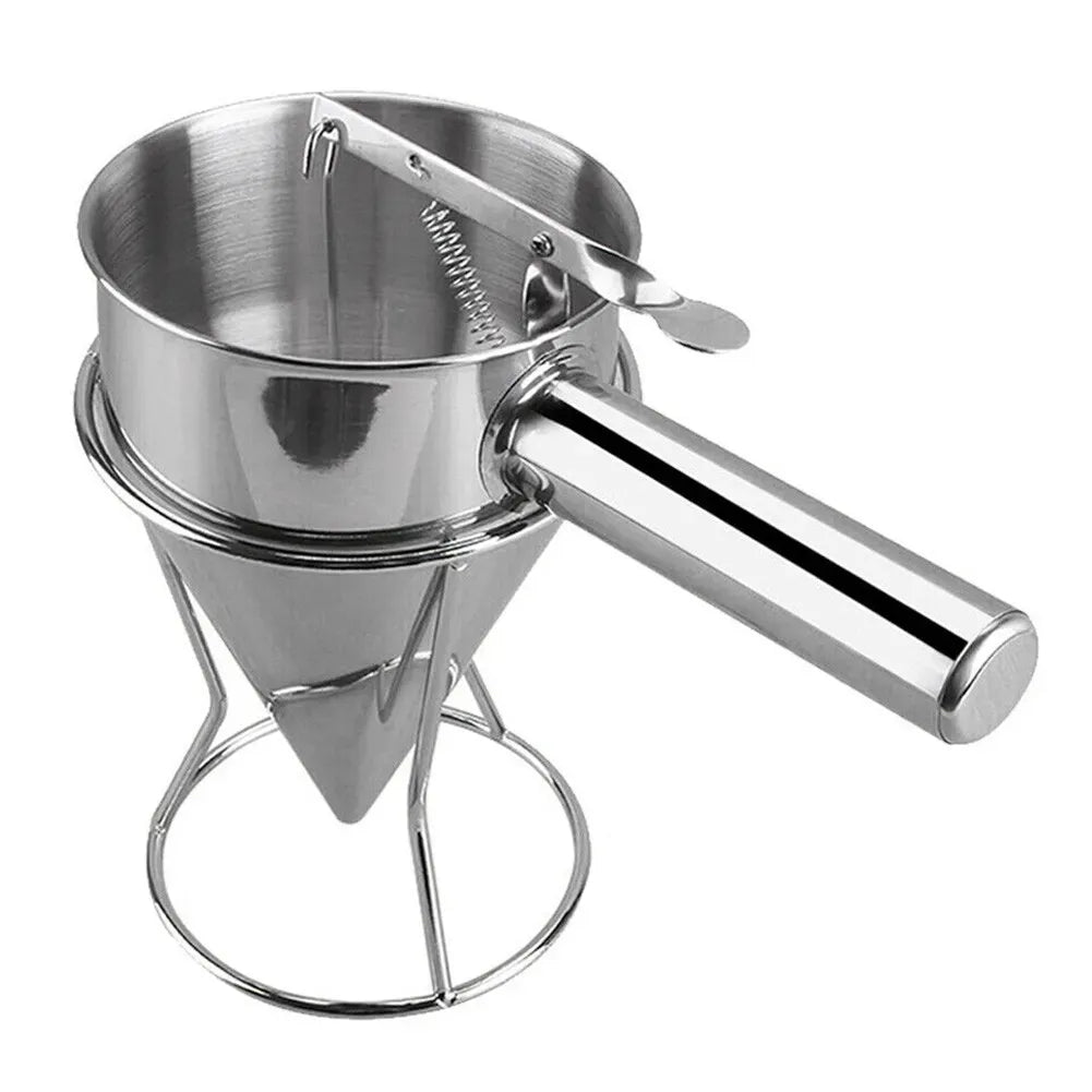 Stainless Steel Funnel Dispenser for Donuts, Cupcakes, and Pancakes - 21cm Height, Silver