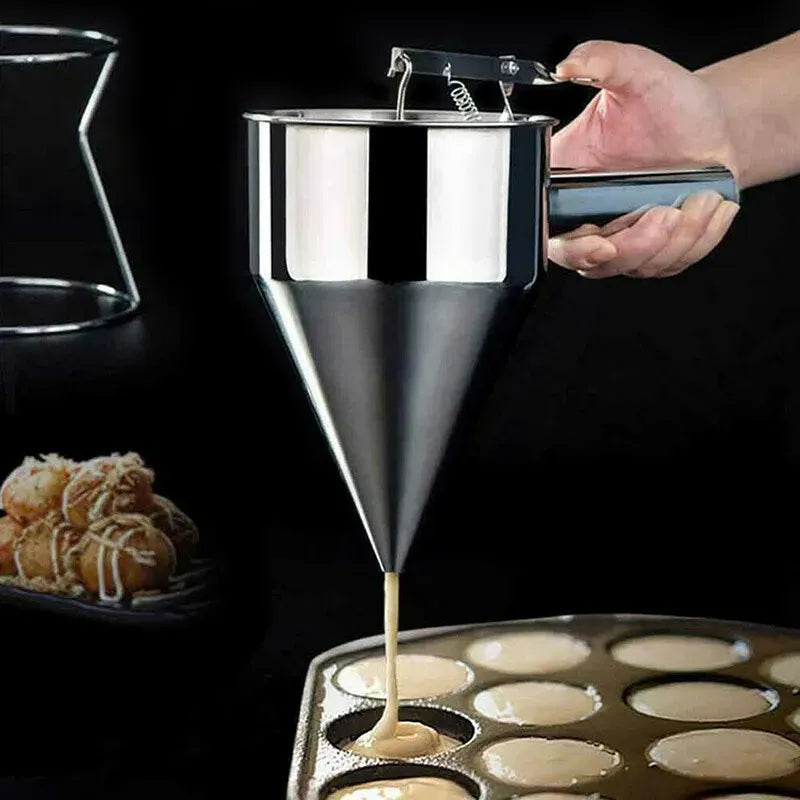 Stainless Steel Funnel Dispenser for Donuts, Cupcakes, and Pancakes - 21cm Height, Silver