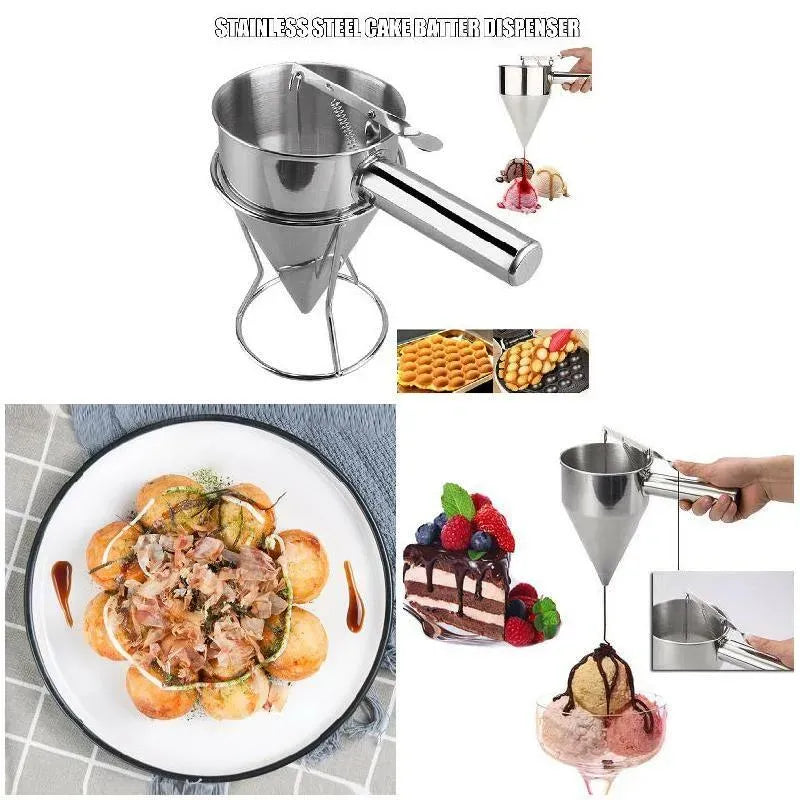 Stainless Steel Funnel Dispenser for Donuts, Cupcakes, and Pancakes - 21cm Height, Silver