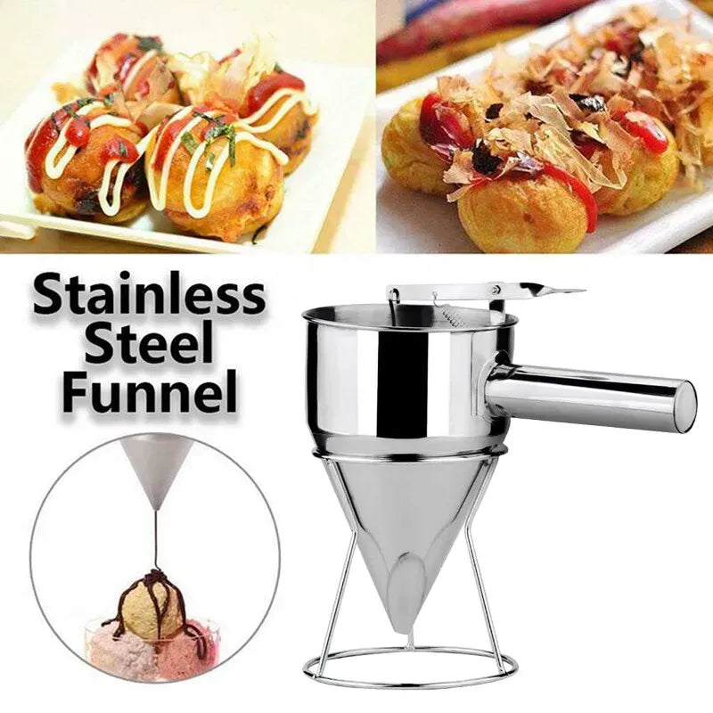 Stainless Steel Funnel Dispenser for Donuts, Cupcakes, and Pancakes - 21cm Height, Silver