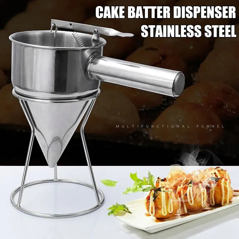 Stainless Steel Funnel Dispenser for Donuts, Cupcakes, and Pancakes - 21cm Height, Silver