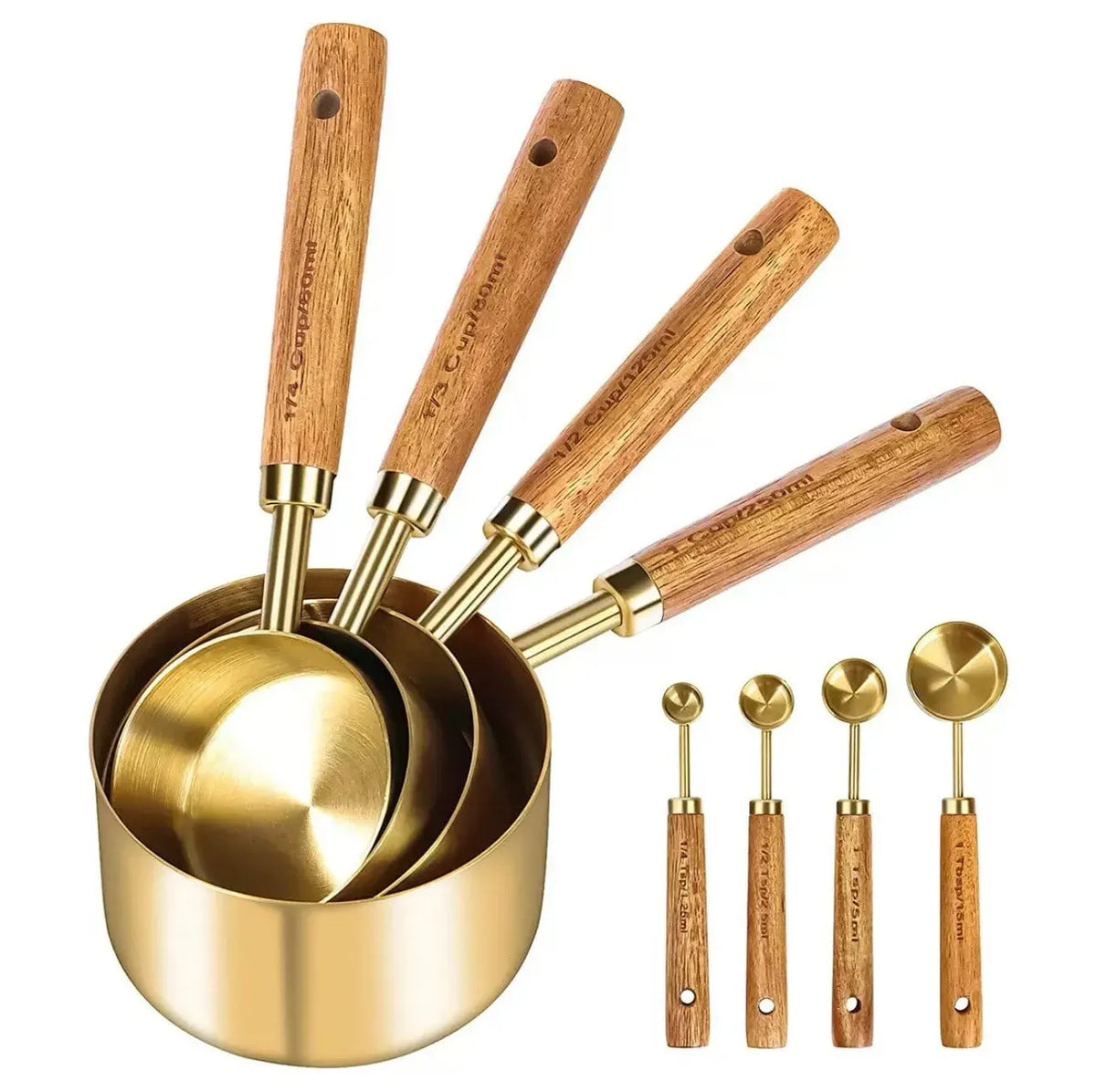 Stainless Steel Measuring Cups and Spoons Set, Cooper Finish, 8-Piece for Baking and Cooking