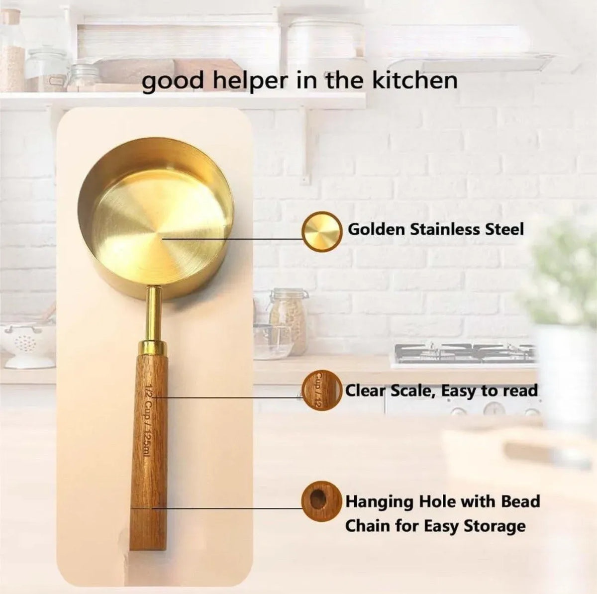 Stainless Steel Measuring Cups and Spoons Set, Cooper Finish, 8-Piece for Baking and Cooking