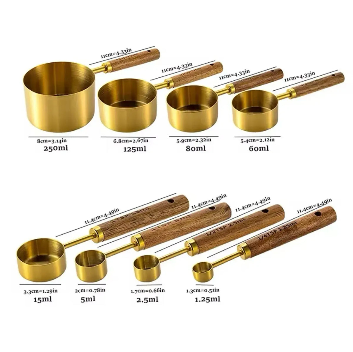 Stainless Steel Measuring Cups and Spoons Set, Cooper Finish, 8-Piece for Baking and Cooking