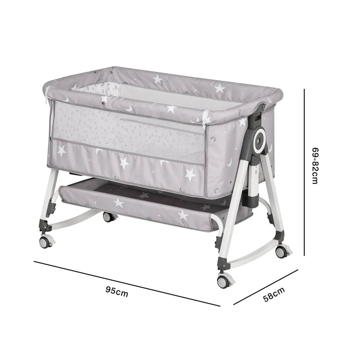 3-in-1 Grey Baby Bassinet Bedside Crib with Adjustable Height, Mosquito Net & Storage Basket