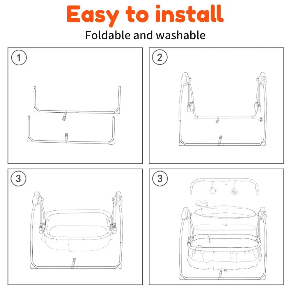 Electric Bassinet Crib Grey Baby Cradle with Lullabies and Remote Control
