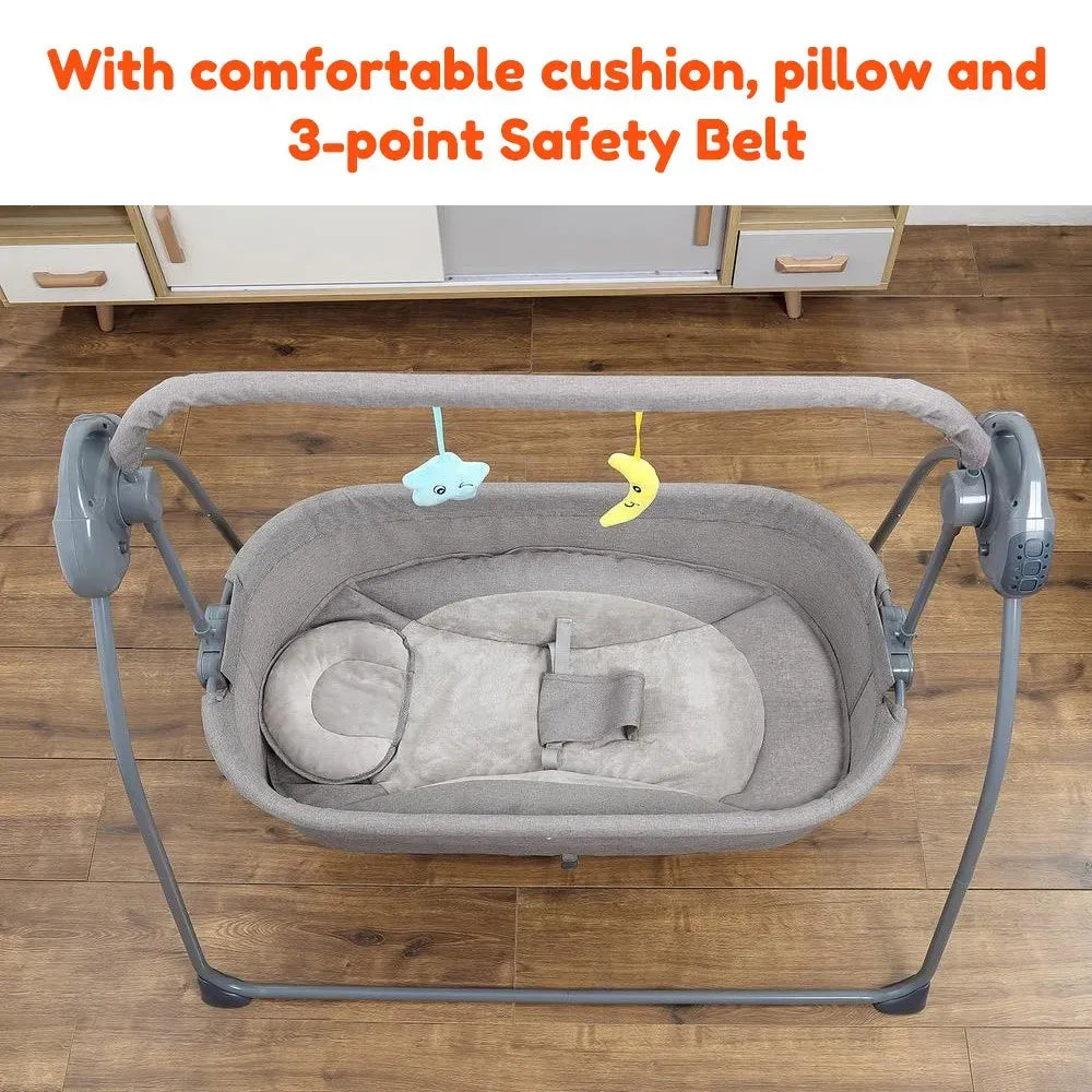 Electric Bassinet Crib Grey Baby Cradle with Lullabies and Remote Control