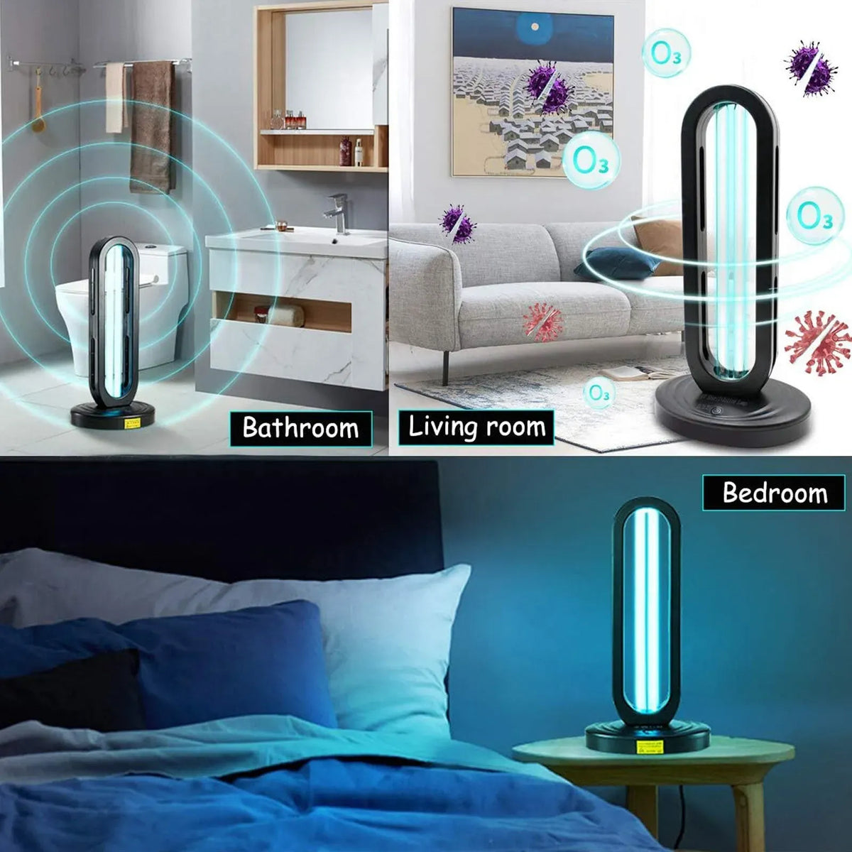 38W Black UVC UV Light Ozone Germicidal Lamp for Home and Office Disinfection