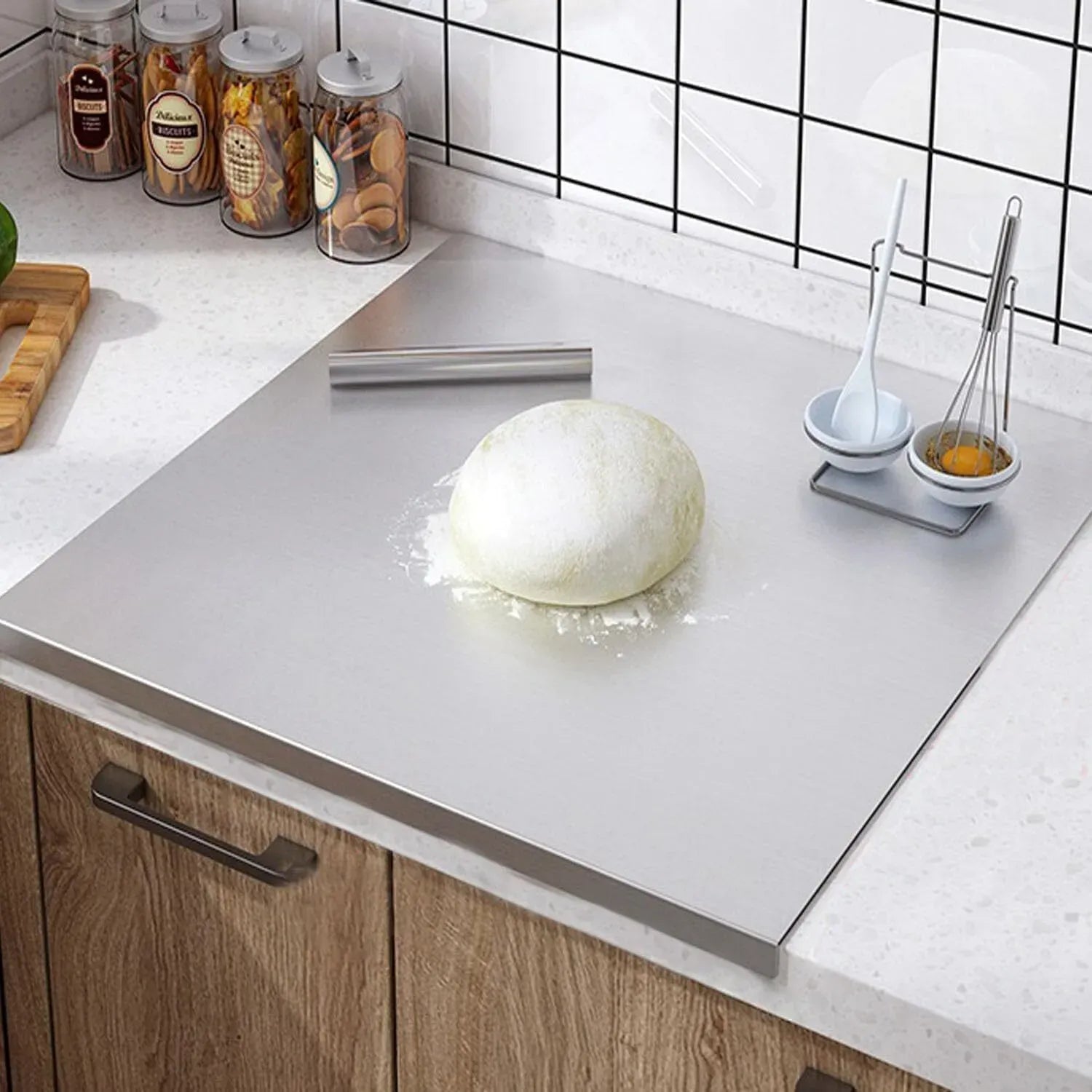 Silver Stainless Steel Chopping Board 50x40cm - Non-Slip Pastry Worktop Protector