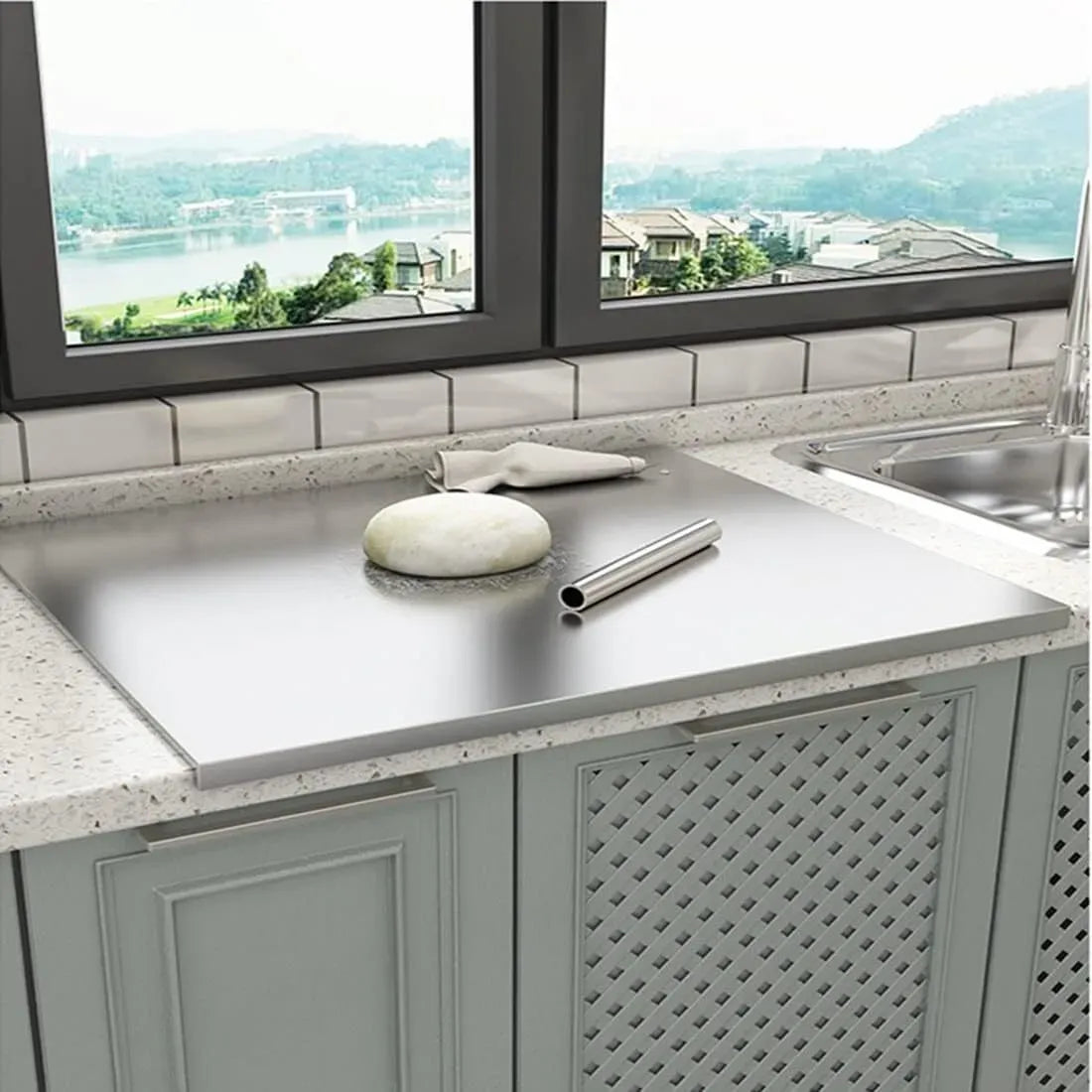 Silver Stainless Steel Chopping Board 60x50cm - Non-Slip Pastry Worktop Protector
