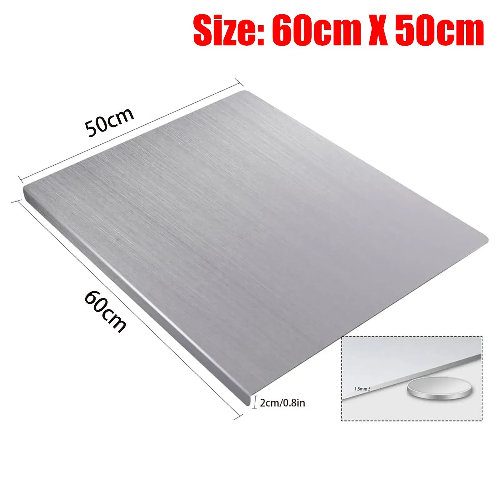 Silver Stainless Steel Chopping Board 60x50cm - Non-Slip Pastry Worktop Protector
