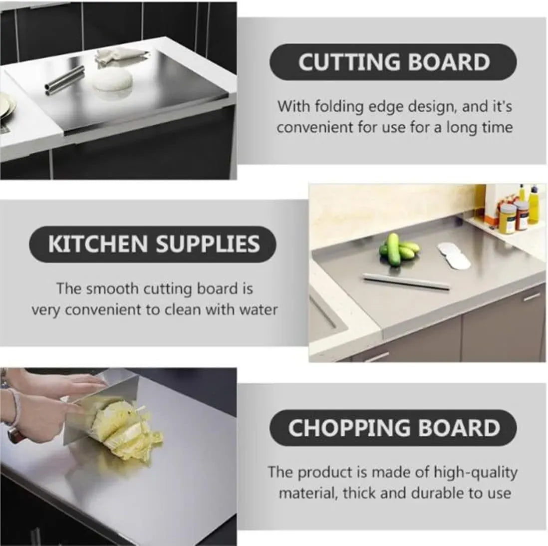 Silver Stainless Steel Chopping Board 80x50cm - Non-Slip Pastry Worktop Protector