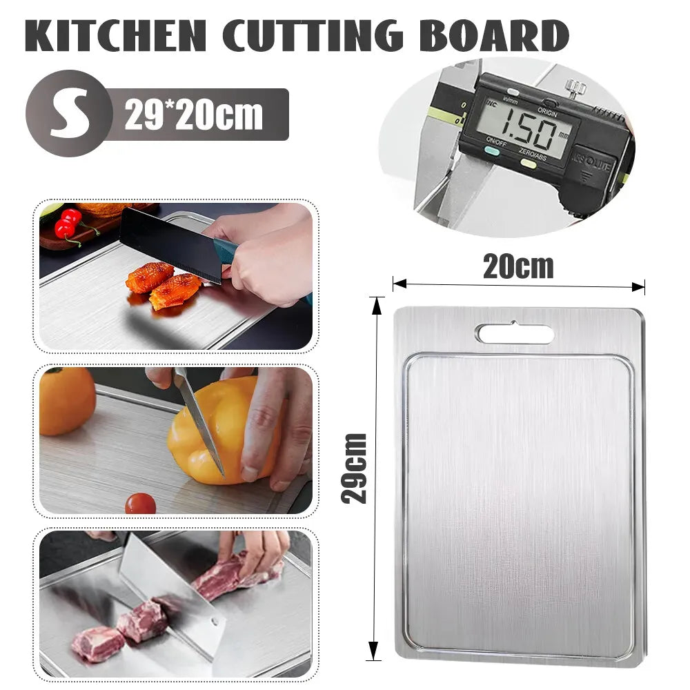 Double-Sided Titanium Cutting Board in Silver, 29x20CM, Durable and Heat Resistant