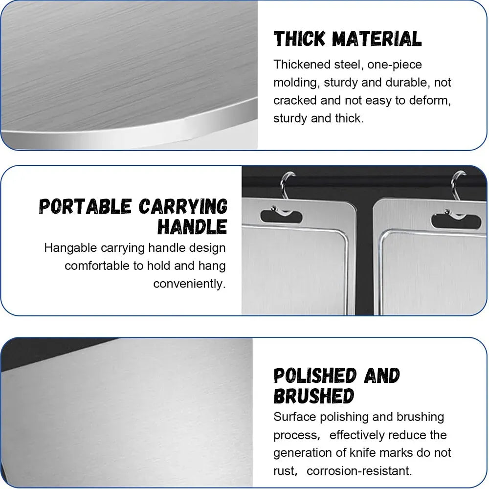Double-Sided Titanium Cutting Board in Silver, 29x20CM, Durable and Heat Resistant