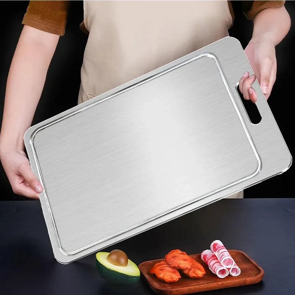 Double-Sided Titanium Cutting Board in Silver, 36x25CM, Heat Resistant for Kitchen and Camping