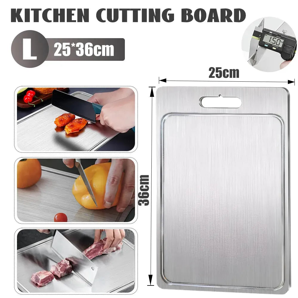 Double-Sided Titanium Cutting Board in Silver, 36x25CM, Heat Resistant for Kitchen and Camping