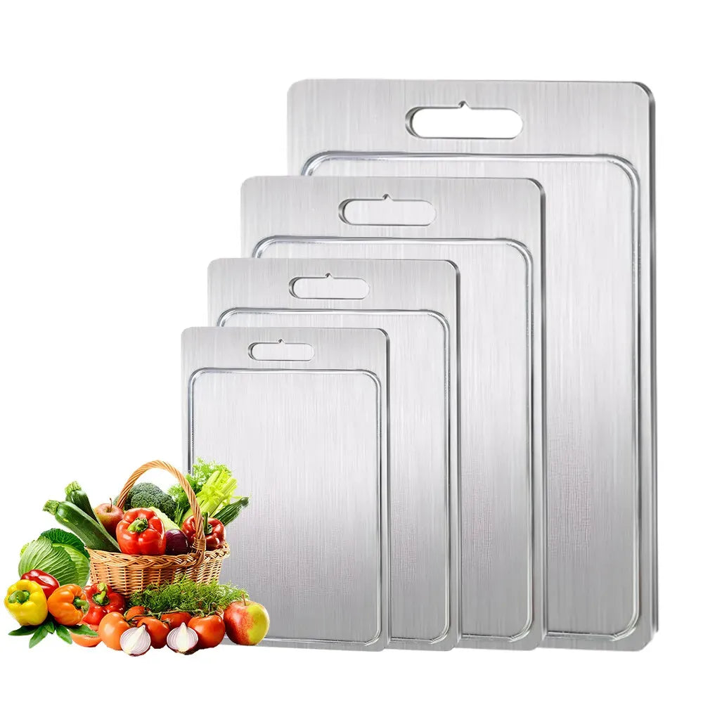 Double-Sided Titanium Cutting Board in Silver, 36x25CM, Heat Resistant for Kitchen and Camping
