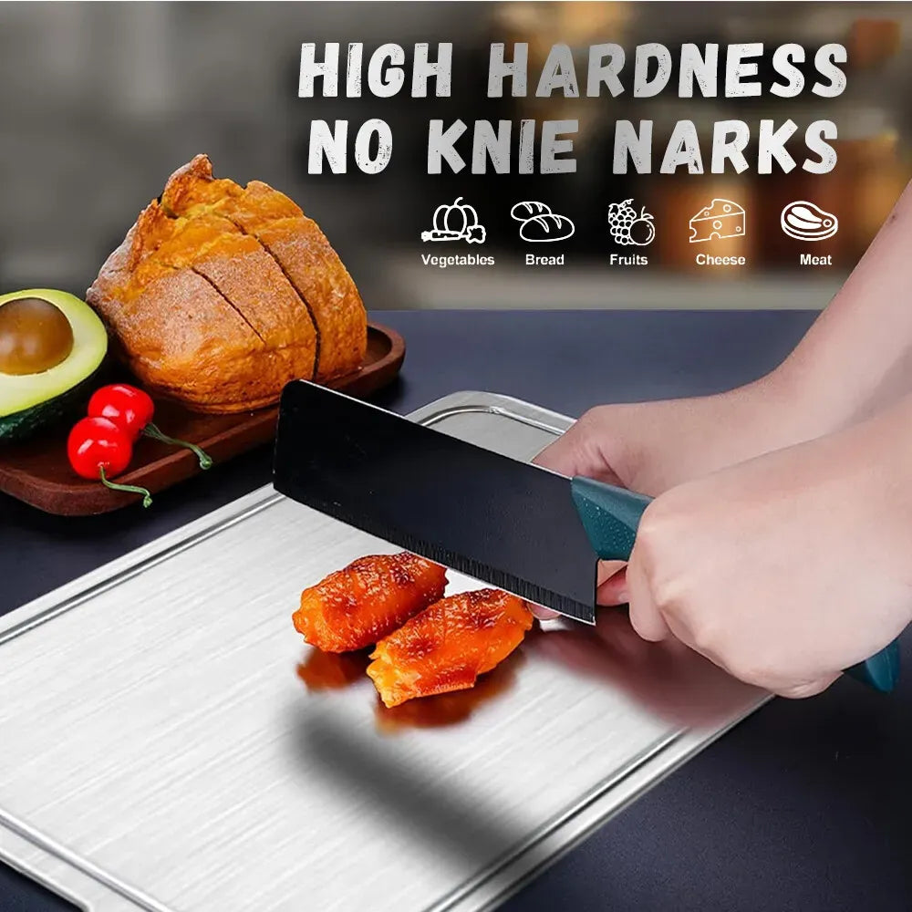 Double-Sided Titanium Cutting Board in Silver, 36x25CM, Heat Resistant for Kitchen and Camping