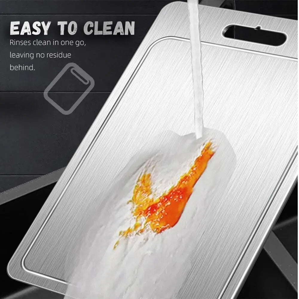 Double-Sided Titanium Cutting Board in Silver, 39x28cm, 1.5mm Thickness for Kitchen and Camping