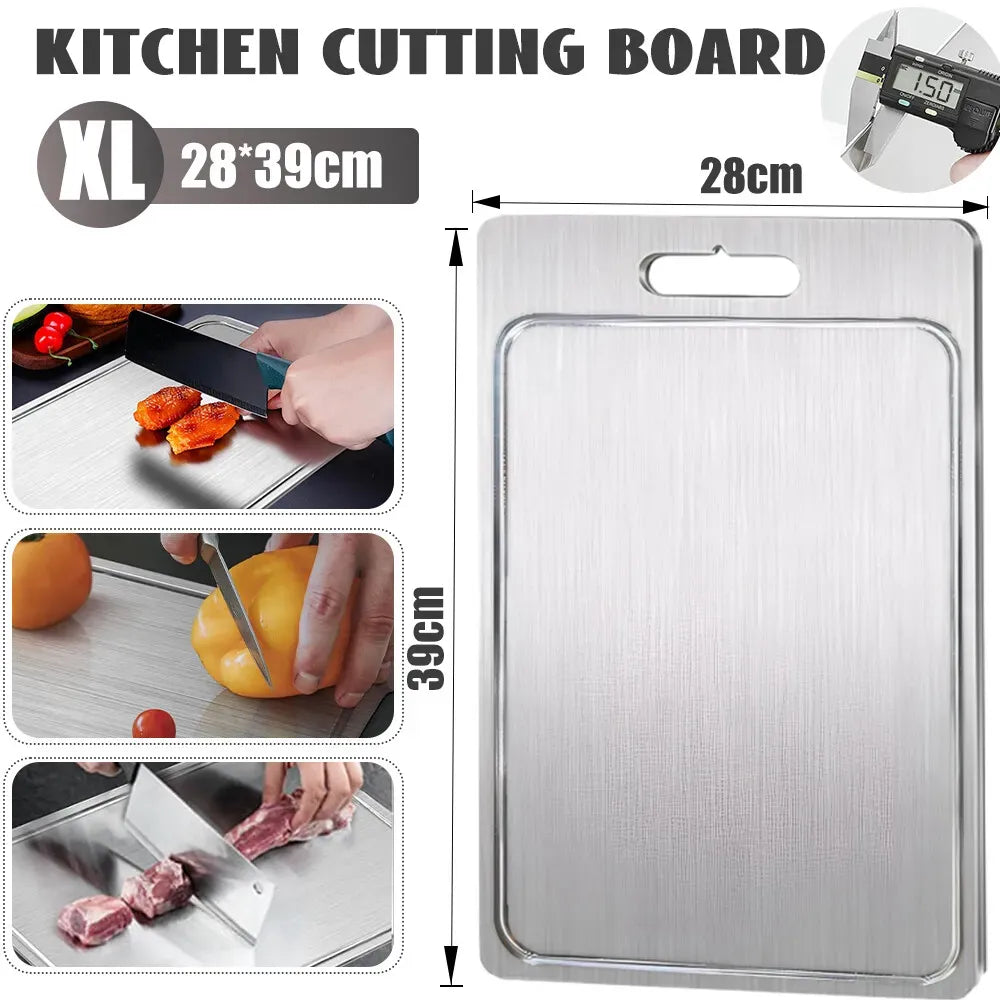 Double-Sided Titanium Cutting Board in Silver, 39x28cm, 1.5mm Thickness for Kitchen and Camping