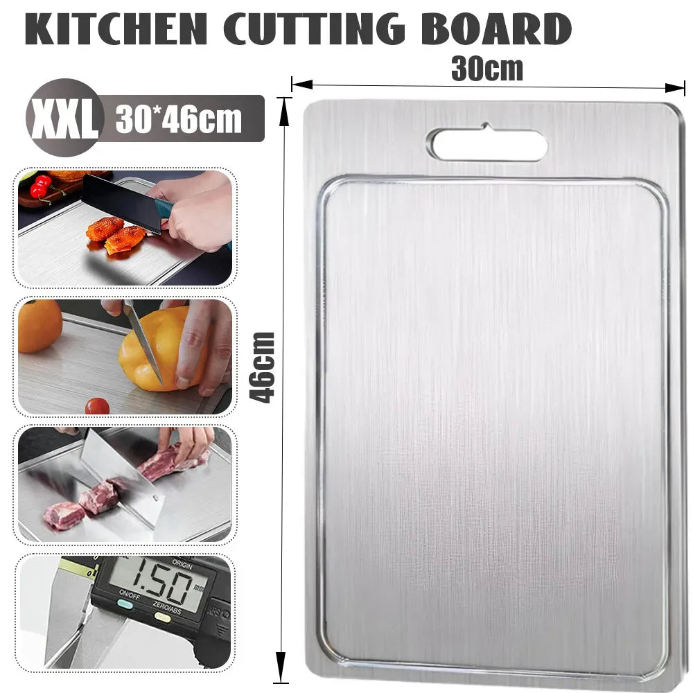 Double-Sided Titanium Cutting Board in Silver, 46x30cm, Durable and Heat Resistant