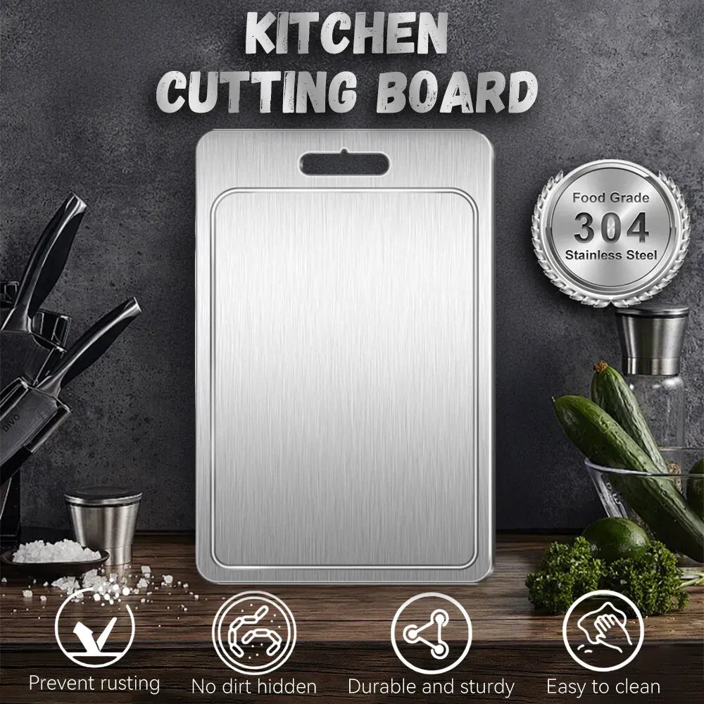 Double-Sided Titanium Cutting Board in Silver, 46x30cm, Durable and Heat Resistant