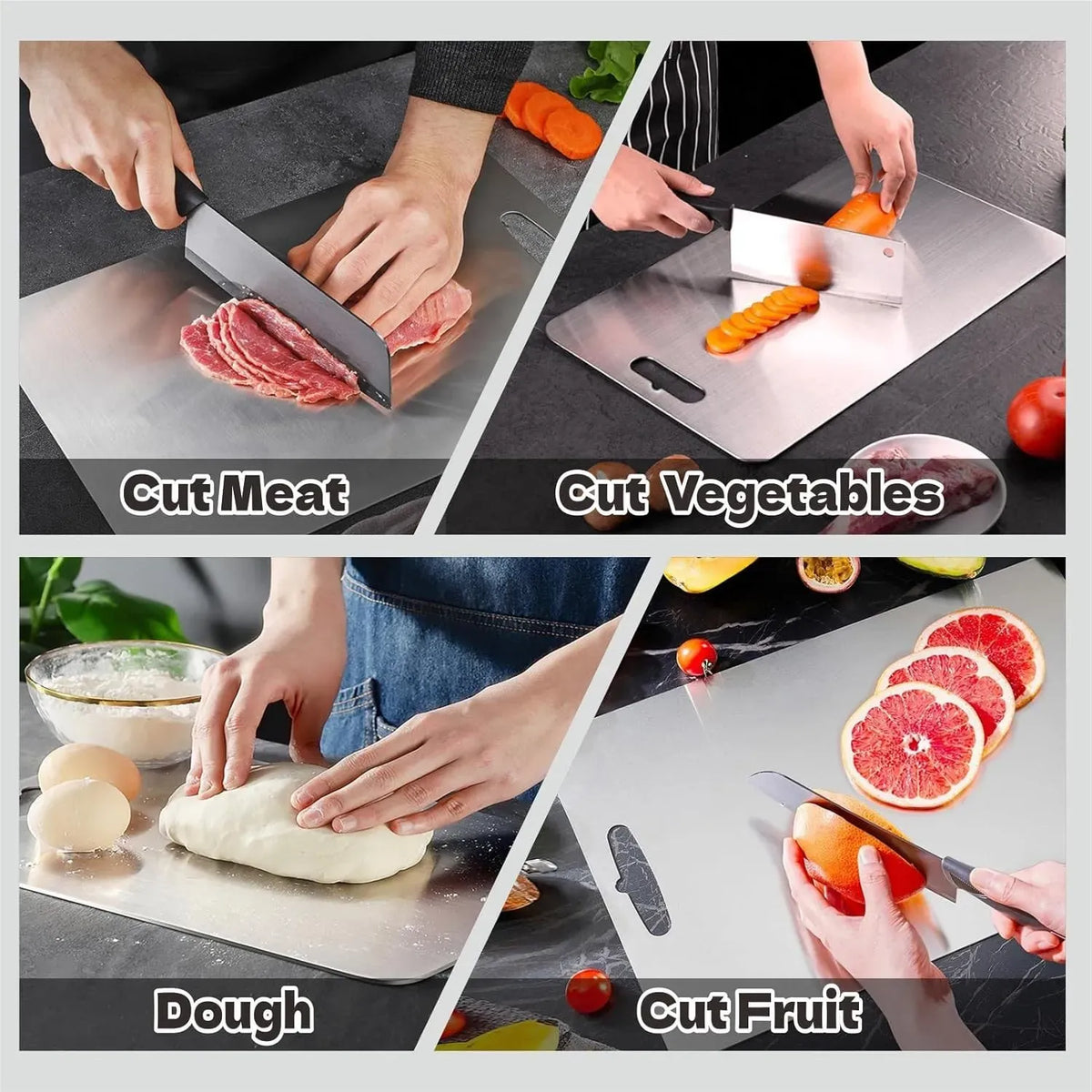 Double-Sided Titanium Cutting Board in Silver, 34x23cm