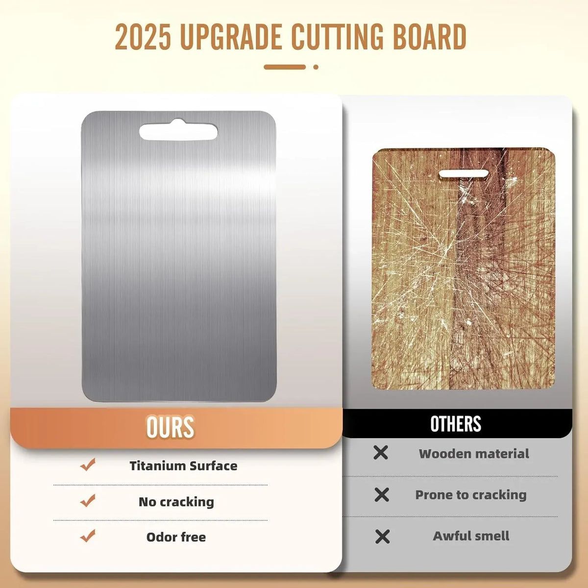 Double-Sided Titanium Cutting Board in Silver, 39x28cm for Kitchen and Camping
