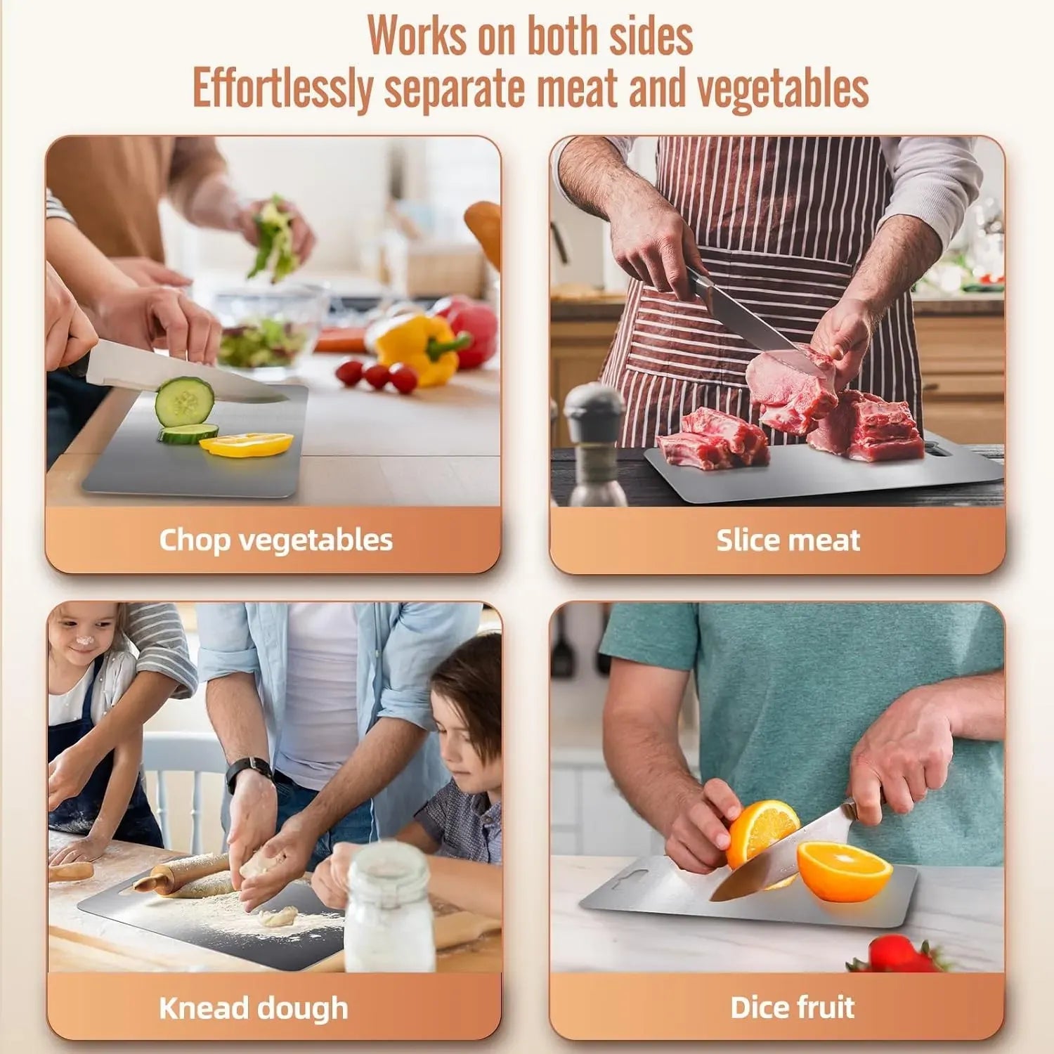 Double-Sided Titanium Cutting Board in Silver, 46x30cm, Ideal for Kitchen and Camping
