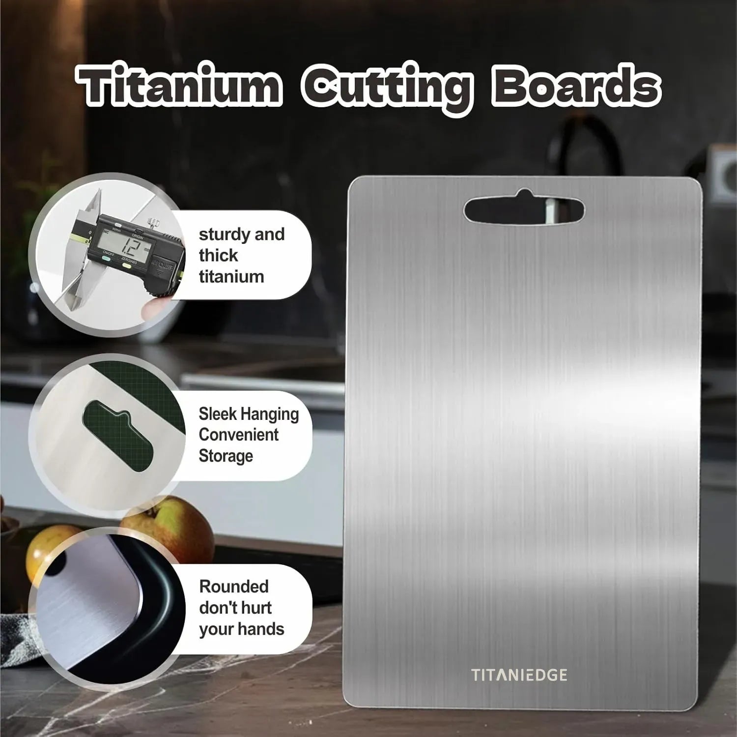 Double-Sided Titanium Cutting Board in Silver, 46x30cm, Ideal for Kitchen and Camping
