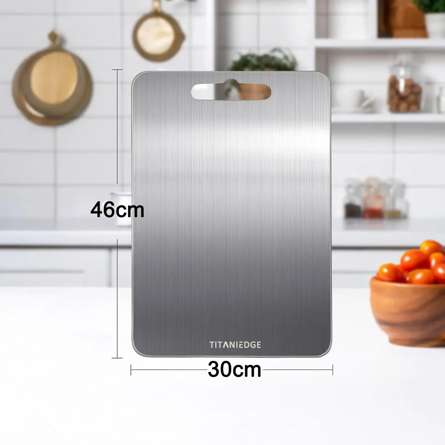 Double-Sided Titanium Cutting Board in Silver, 46x30cm, Ideal for Kitchen and Camping