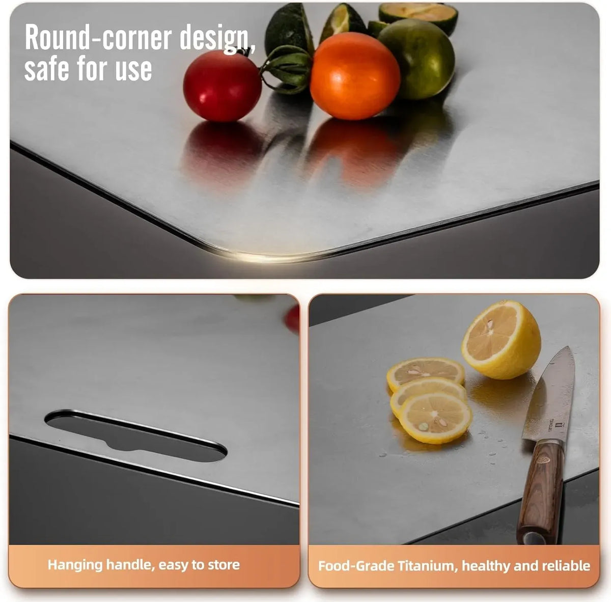Double-Sided Titanium Cutting Board in Silver, 46x30cm, Ideal for Kitchen and Camping