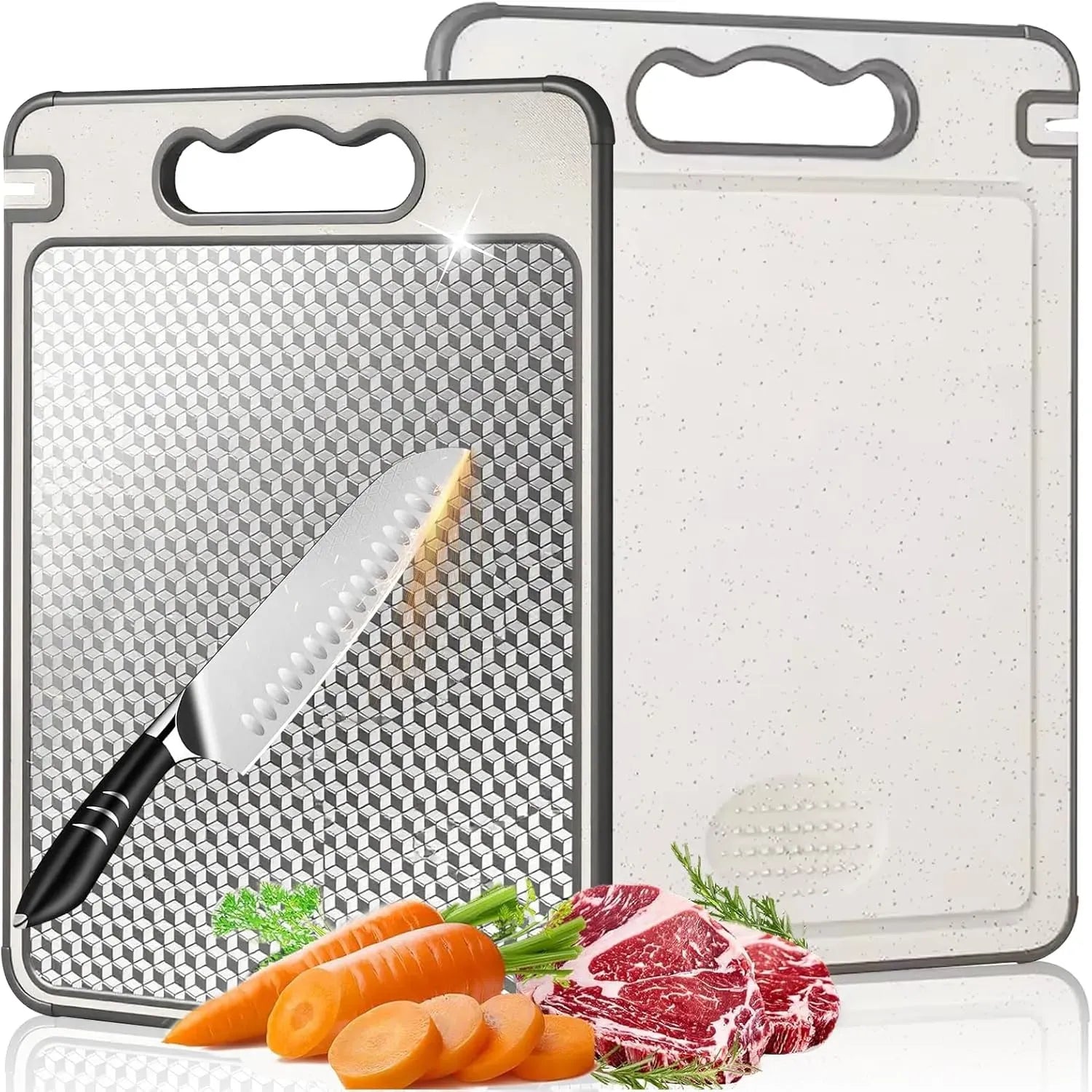 Titanium Double-Sided Cutting Board, 36.5x25cm, Silver, Stainless Steel for Kitchen and Camping