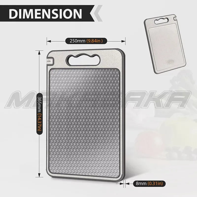 Titanium Double-Sided Cutting Board, 36.5x25cm, Silver, Stainless Steel for Kitchen and Camping