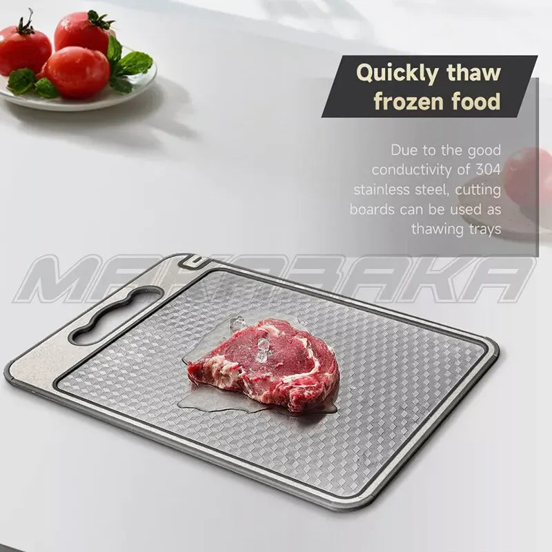 Titanium Double-Sided Cutting Board, 36.5x25cm, Silver, Stainless Steel for Kitchen and Camping