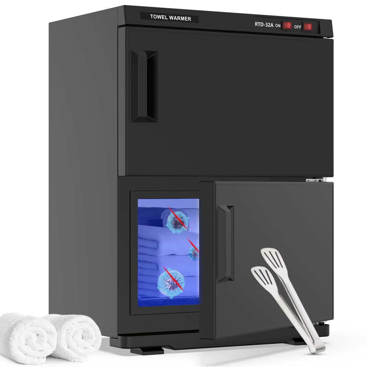 White 32L Black Hot Towel Warmer UV Sterilizer Cabinet for Salon and Home Use