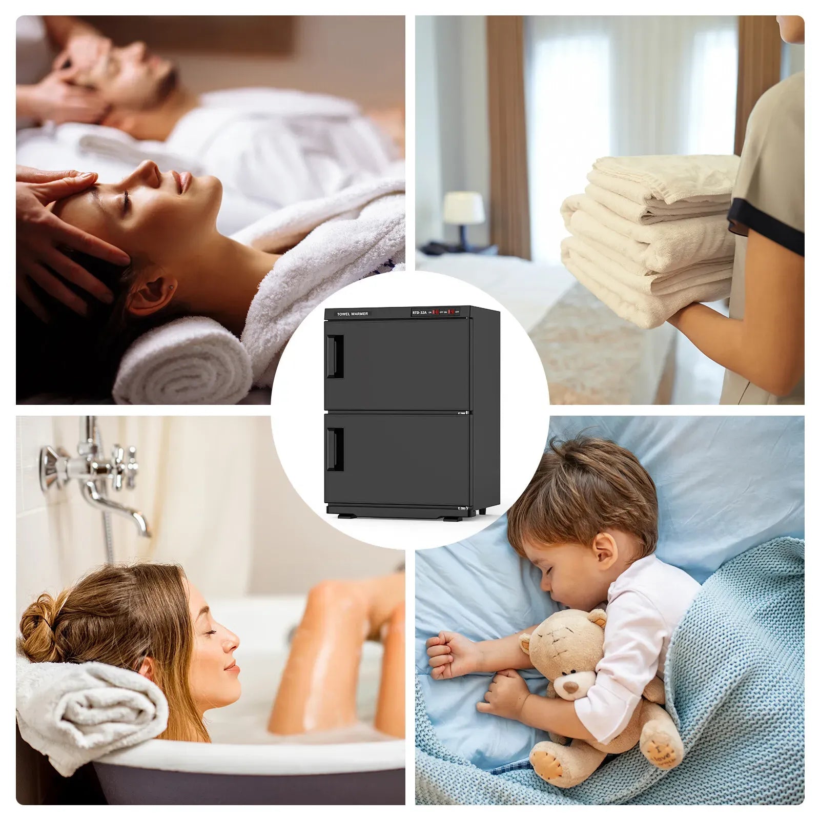 White 32L Black Hot Towel Warmer UV Sterilizer Cabinet for Salon and Home Use