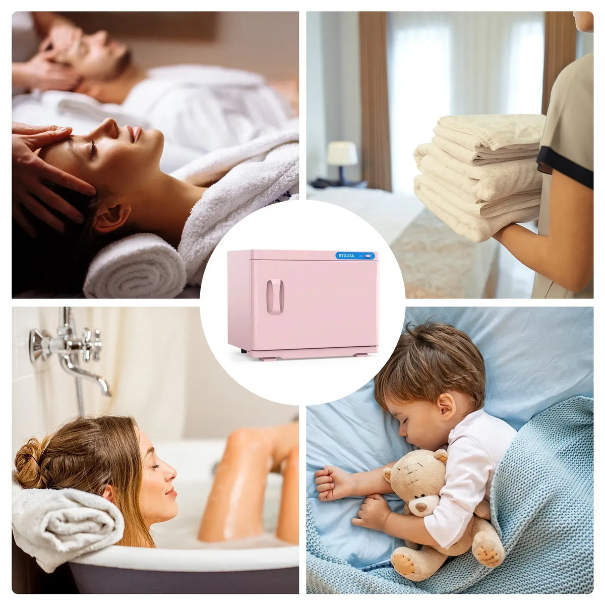 Pink 23L Hot Towel Warmer Cabinet with UV Sterilizer for Salon and Home Use