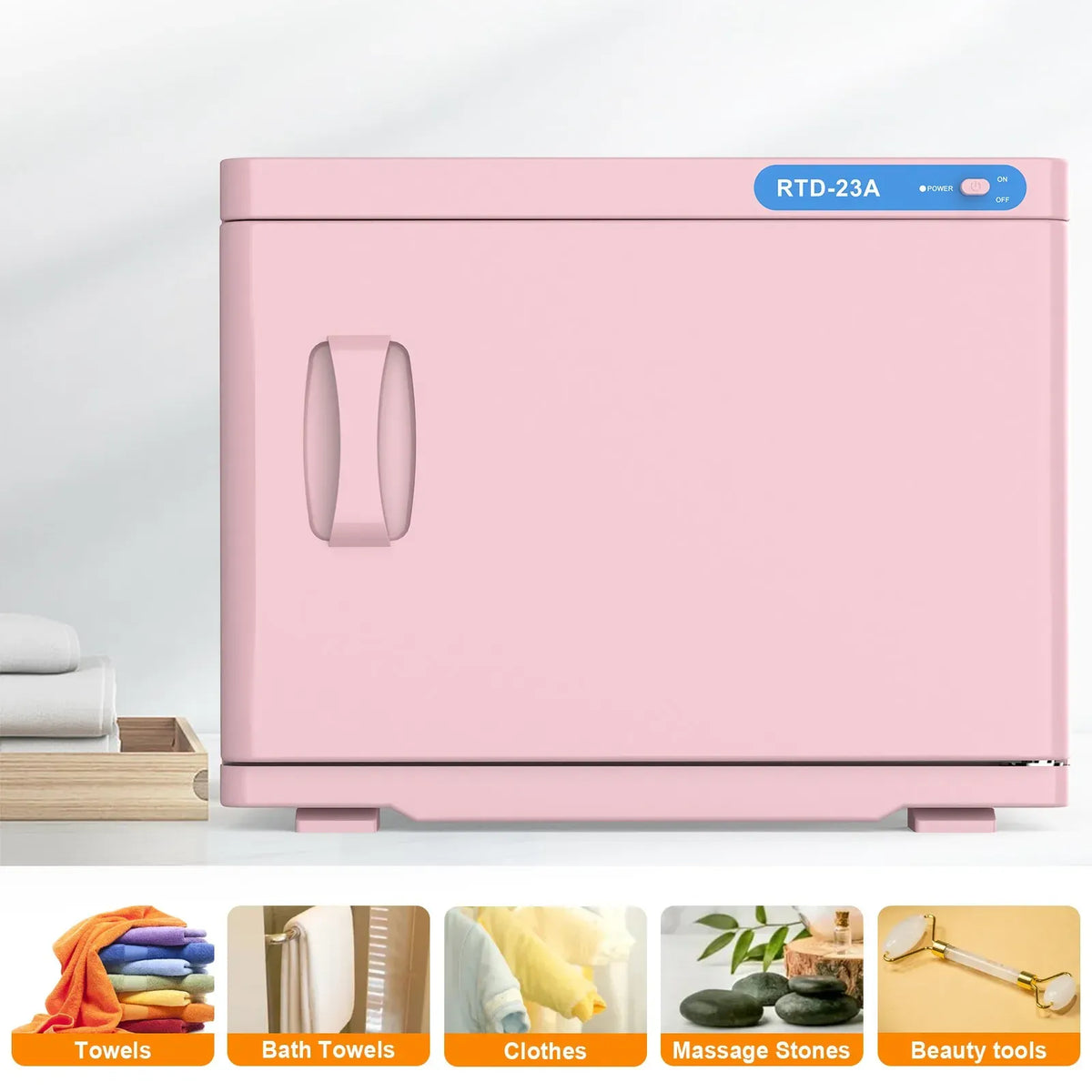 Pink 23L Hot Towel Warmer Cabinet with UV Sterilizer for Salon and Home Use