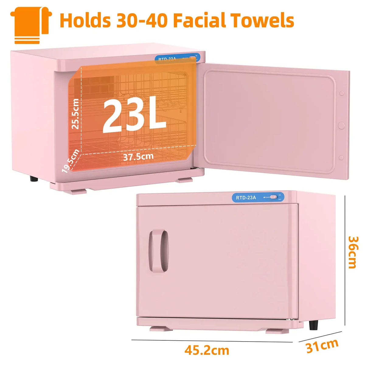 Pink 23L Hot Towel Warmer Cabinet with UV Sterilizer for Salon and Home Use