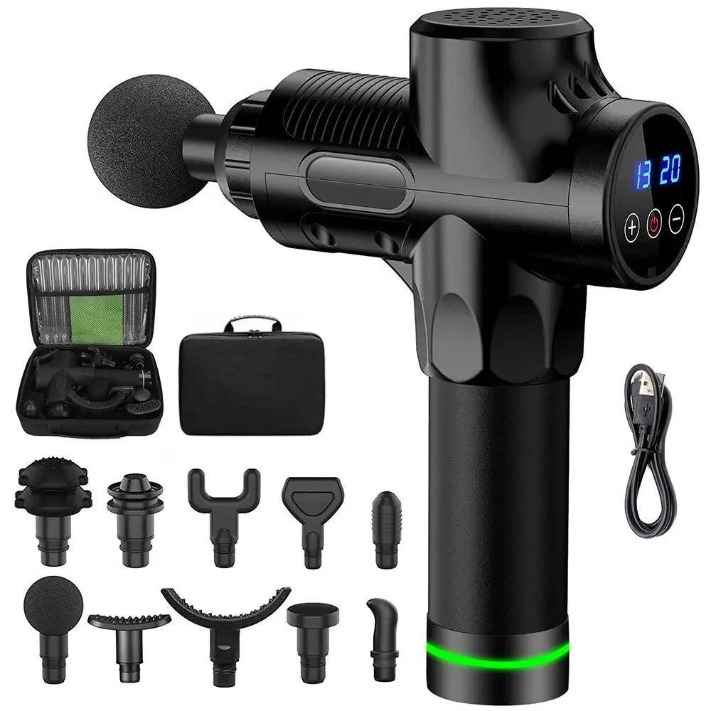Deep Tissue Massage Gun Black with 10 Interchangeable Heads and 30 Adjustable Speeds