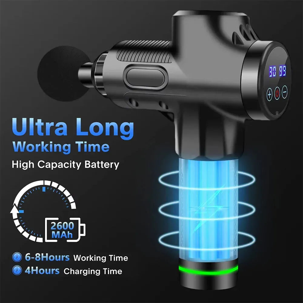 Deep Tissue Massage Gun Black with 10 Interchangeable Heads and 30 Adjustable Speeds