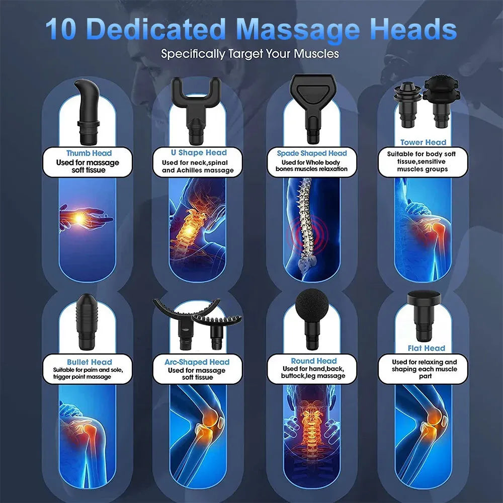 Deep Tissue Massage Gun Black with 10 Interchangeable Heads and 30 Adjustable Speeds