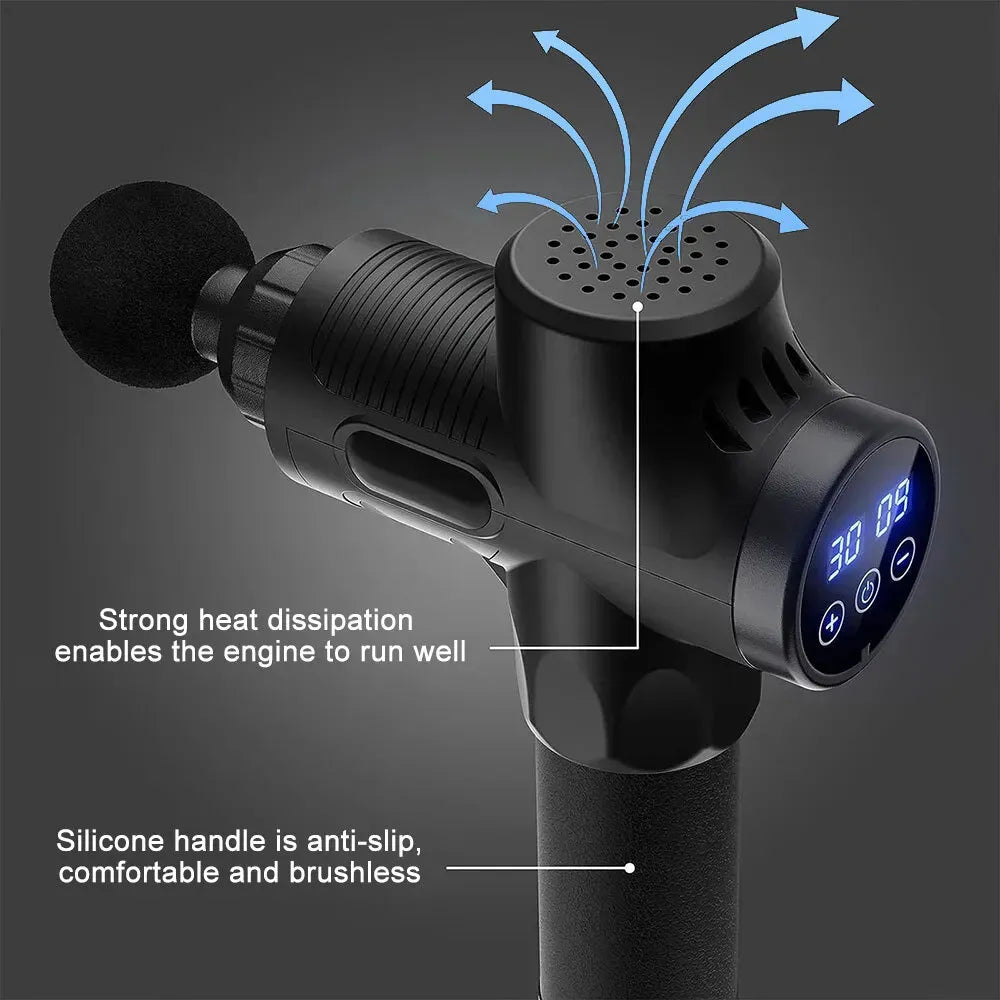 Deep Tissue Massage Gun Black with 10 Interchangeable Heads and 30 Adjustable Speeds