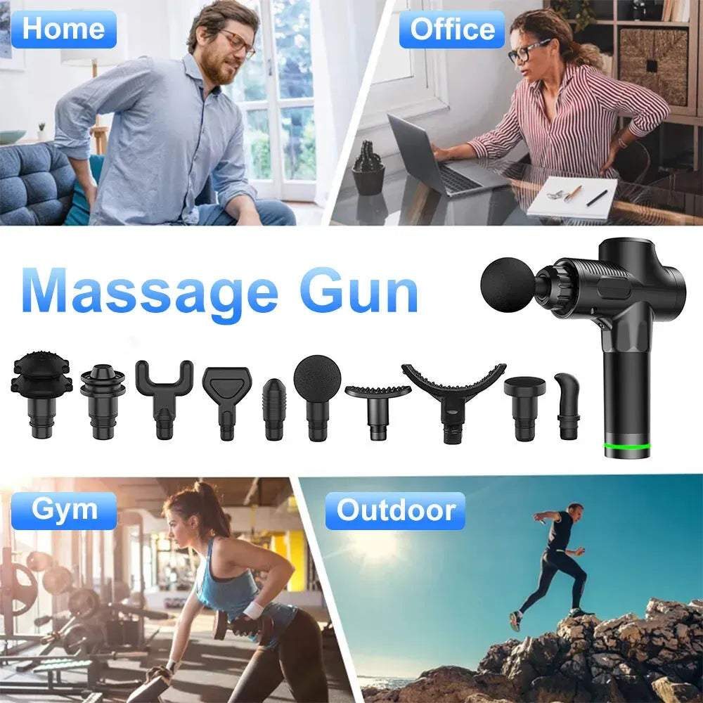Deep Tissue Massage Gun Black with 10 Interchangeable Heads and 30 Adjustable Speeds