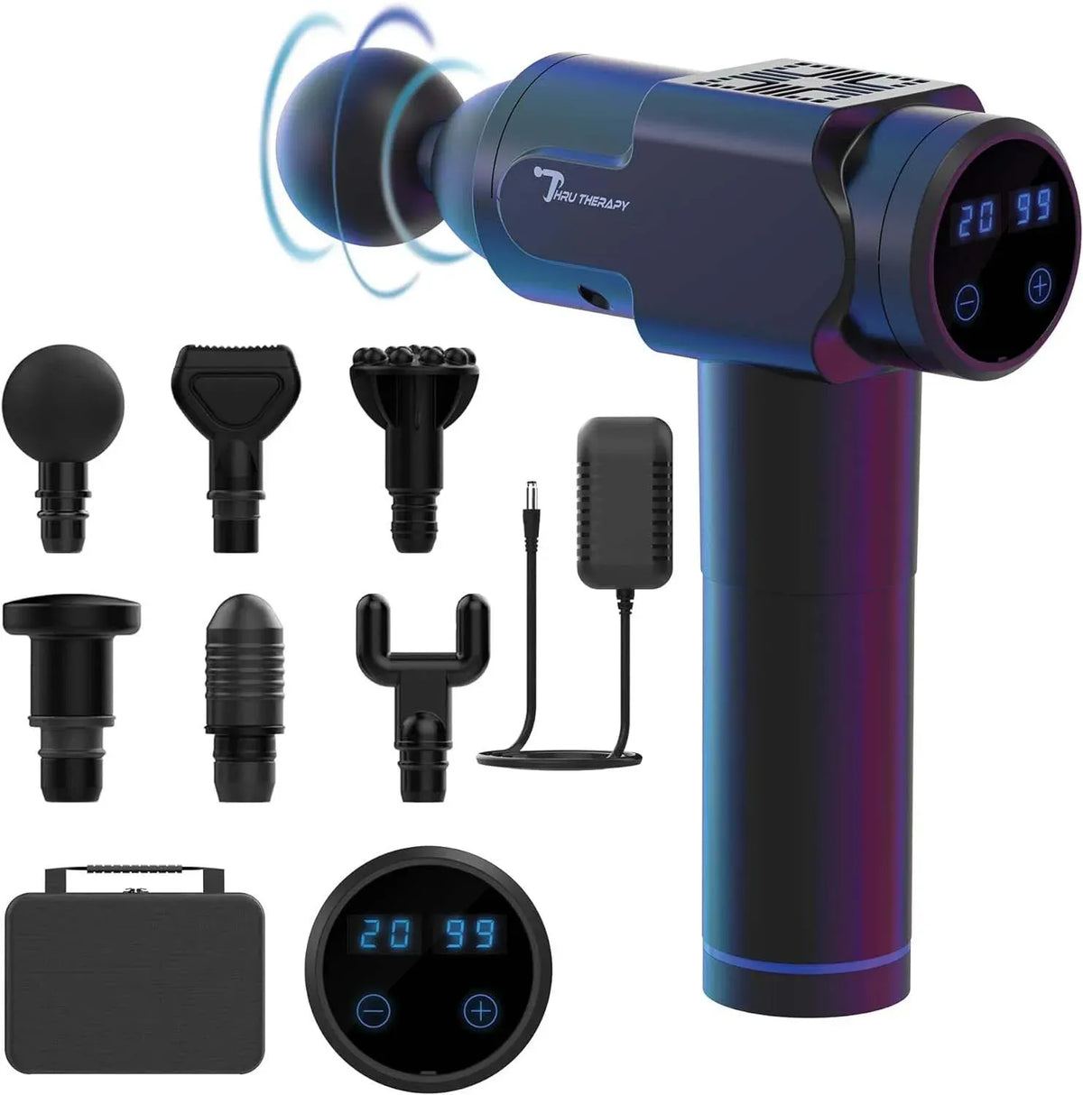 Deep Tissue Percussion Massage Gun in Black with 6 Heads and 20 Adjustable Speeds