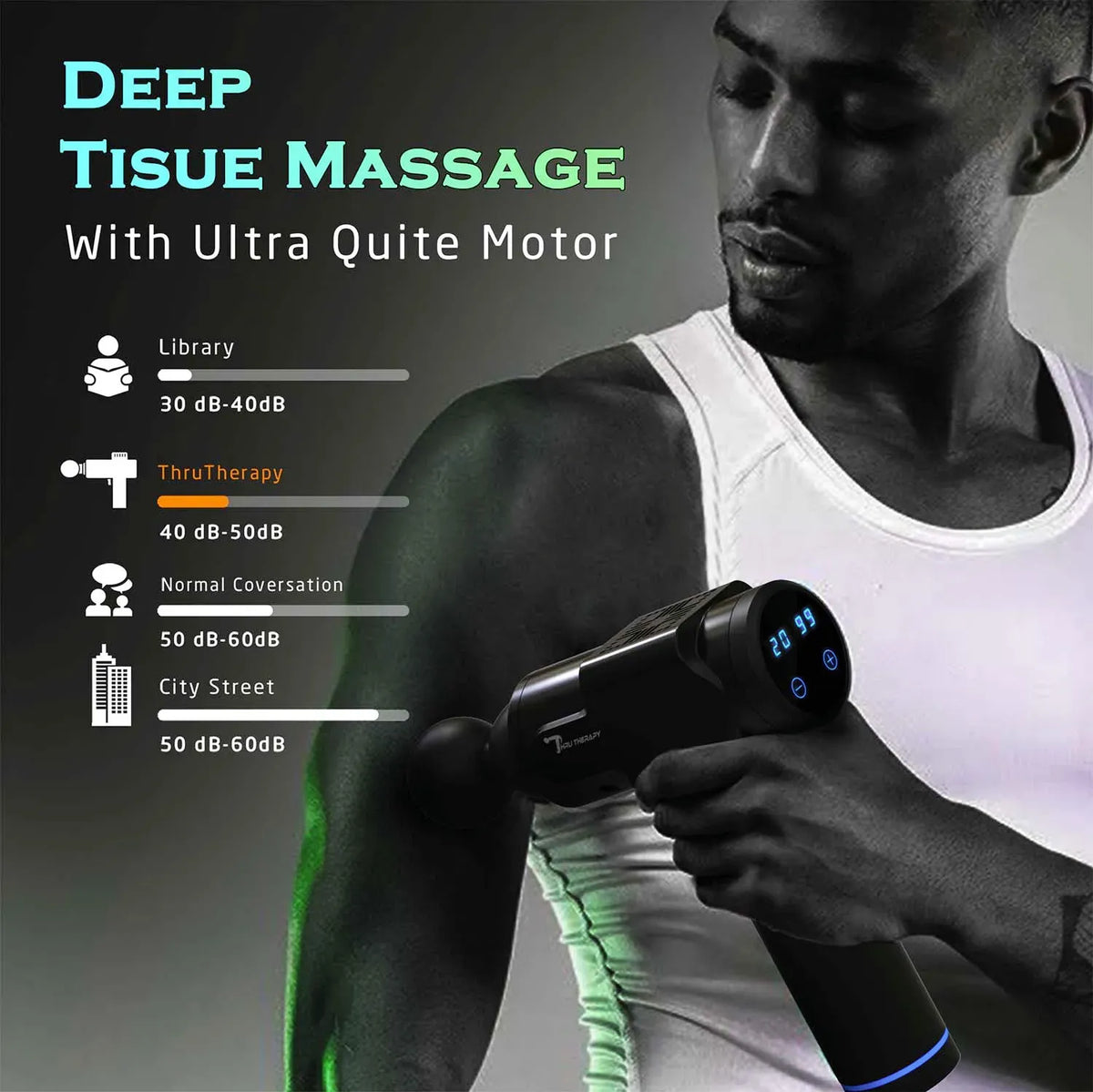 Deep Tissue Percussion Massage Gun in Black with 6 Heads and 20 Adjustable Speeds