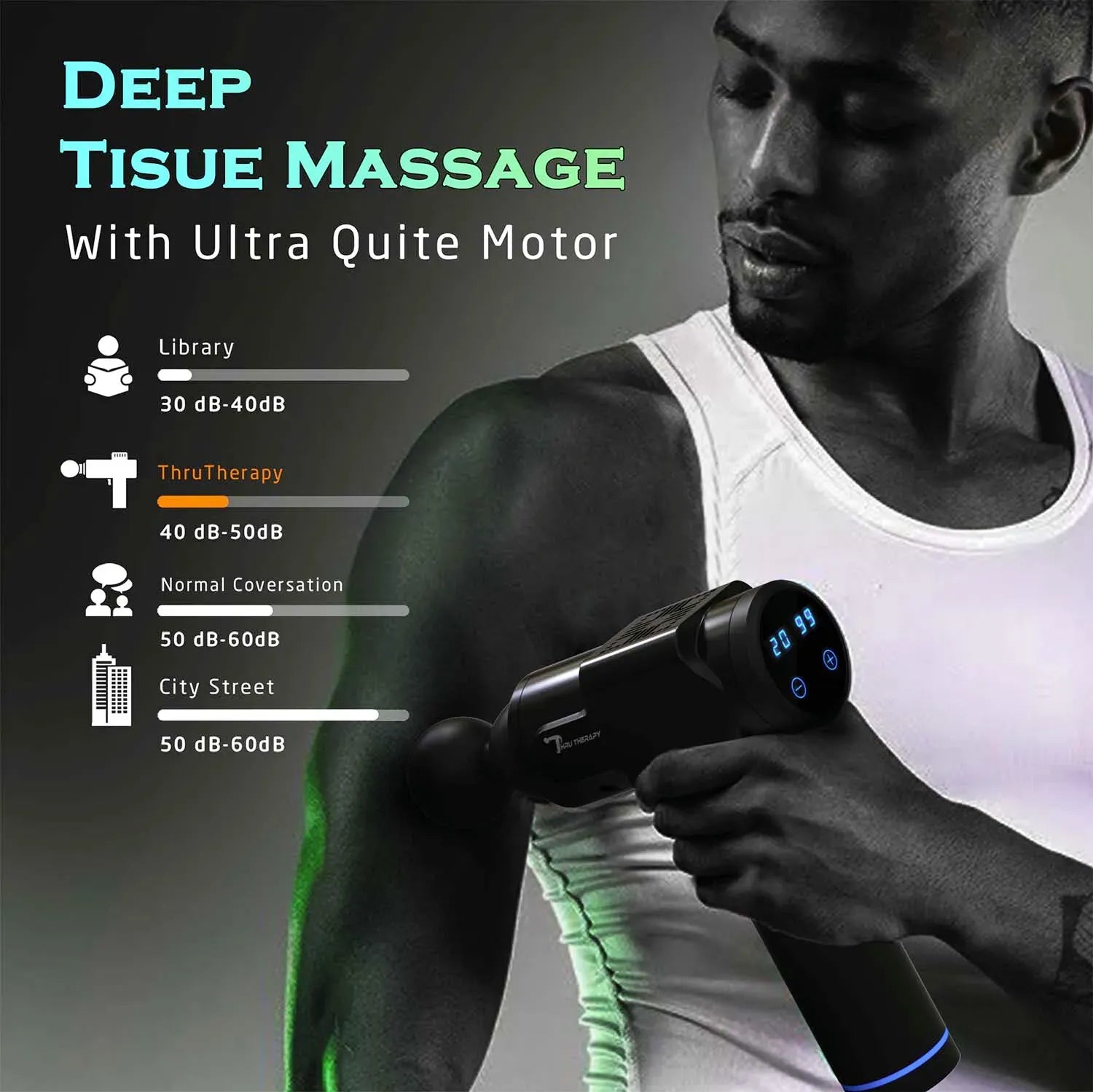 Deep Tissue Percussion Massage Gun in Black with 6 Heads and 20 Adjustable Speeds