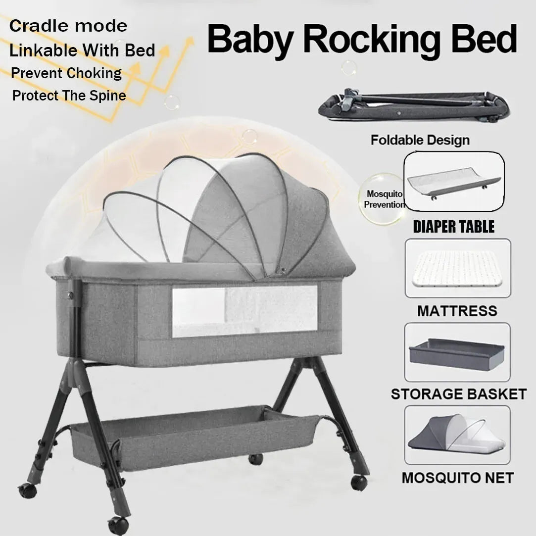 Portable Baby Bassinet Cot Crib Bedside Co Sleeper in Grey - 92x68x80CM