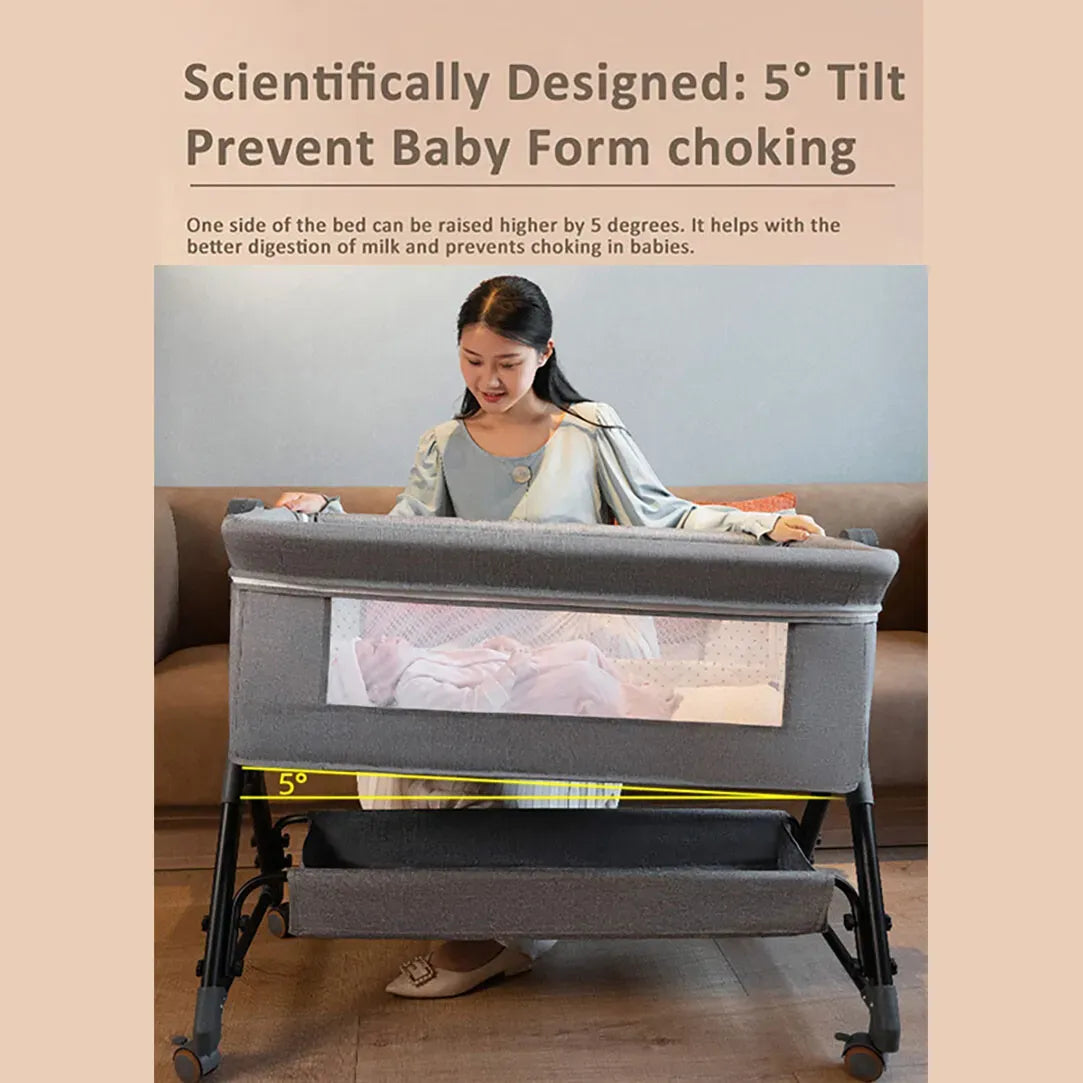 Portable Baby Bassinet Cot Crib Bedside Co Sleeper in Grey - 92x68x80CM